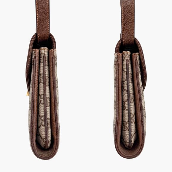 Gucci Vintage GG Monogram Crossbody Shoulder Flap Bag Beige Coated Canvas Brown - Picture 8 of 15